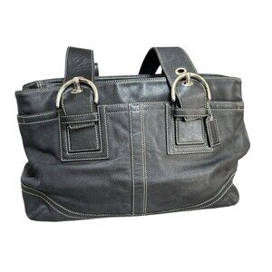 VTG Coach F10912 Black Leather Soho Satchel Shoulder Bag Large Buckle Y2K Retro